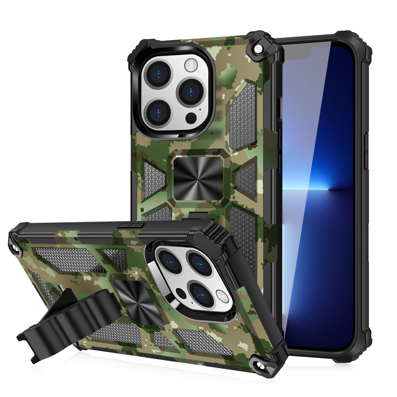 Built-in Kickstand TPU Case with Magnetic Mount for APPLE IPHONE 13 PRO in Camouflage